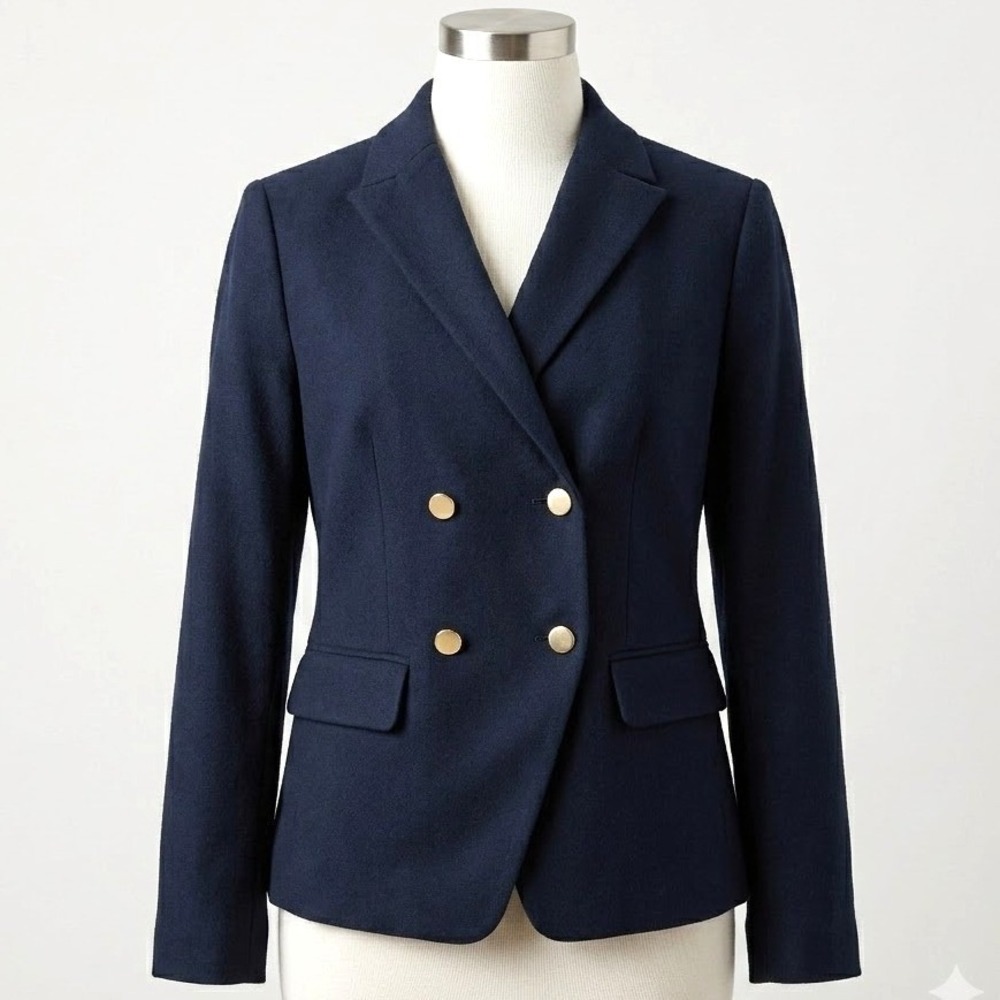 Ann Taylor Loft Mens Navy Blue Double Breasted Blazer Gold‎ Buttons Size 6